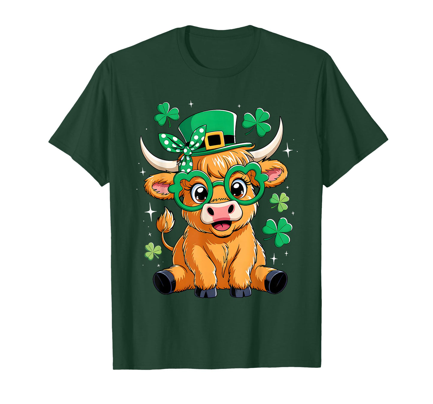 Highland Cow St Patrick Day Funny Shamrock Irish Cow Lover T-Shirt