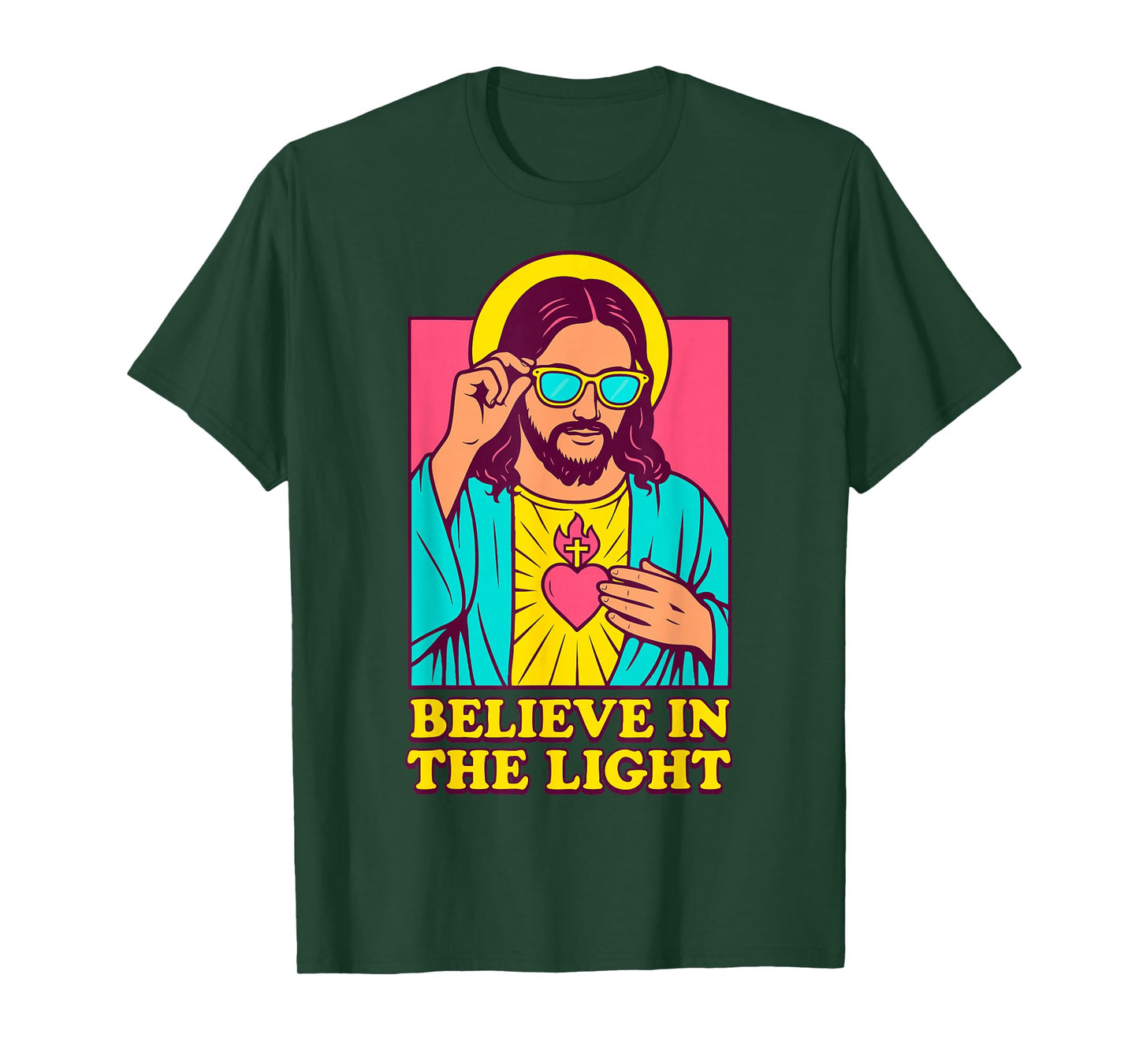 Christian Jesus Believe in The Light Anime Pop Art Blue T-Shirt