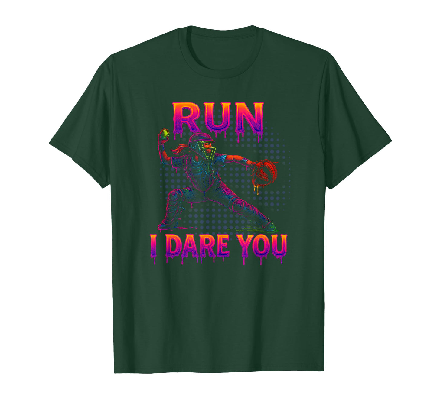 Softball Catcher Run I Dare You Colorstorm Drip Identity T-Shirt
