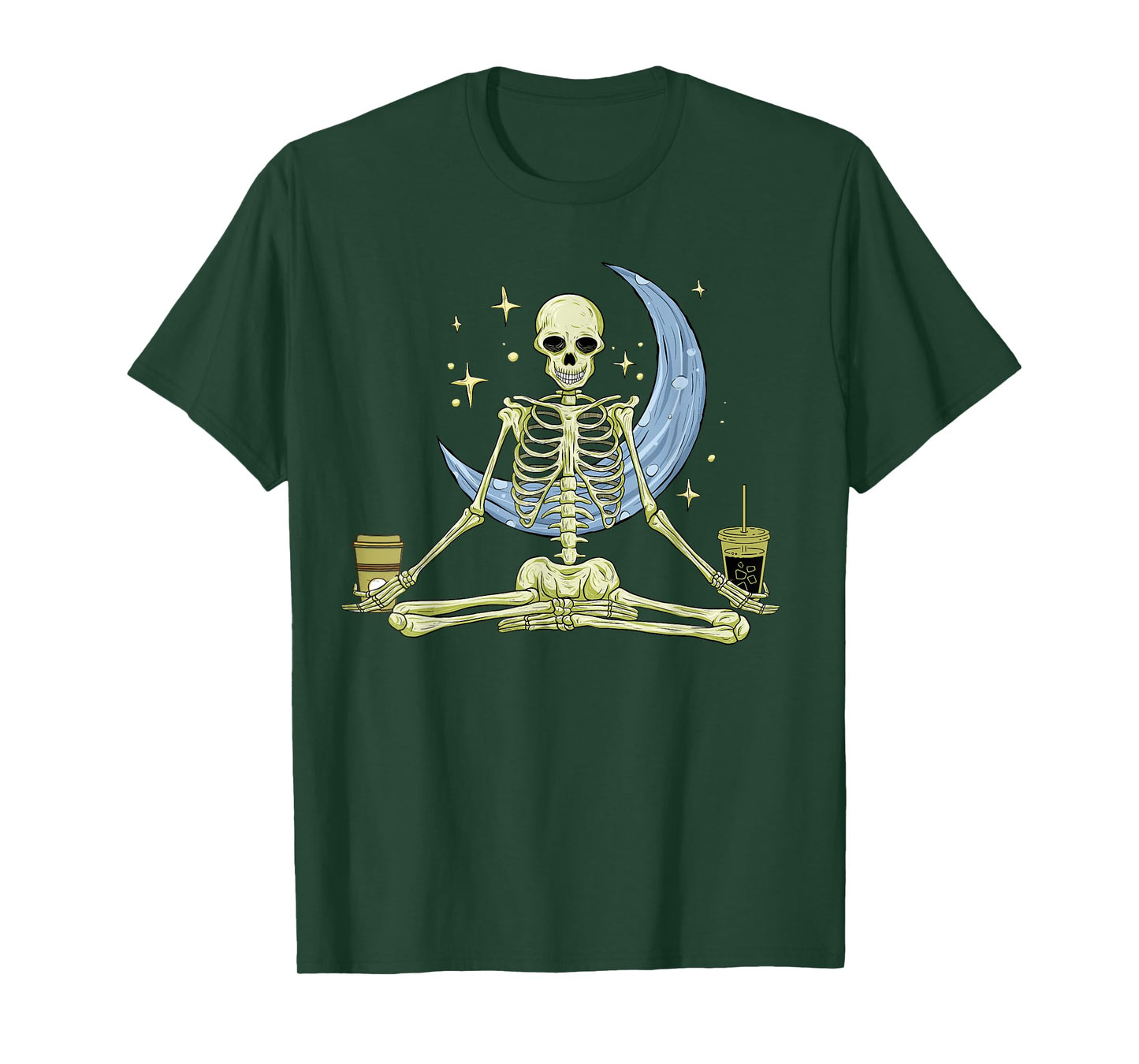 Skeleton Doing Yoga And Drinking Coffee Funny Meditation T-Shirt