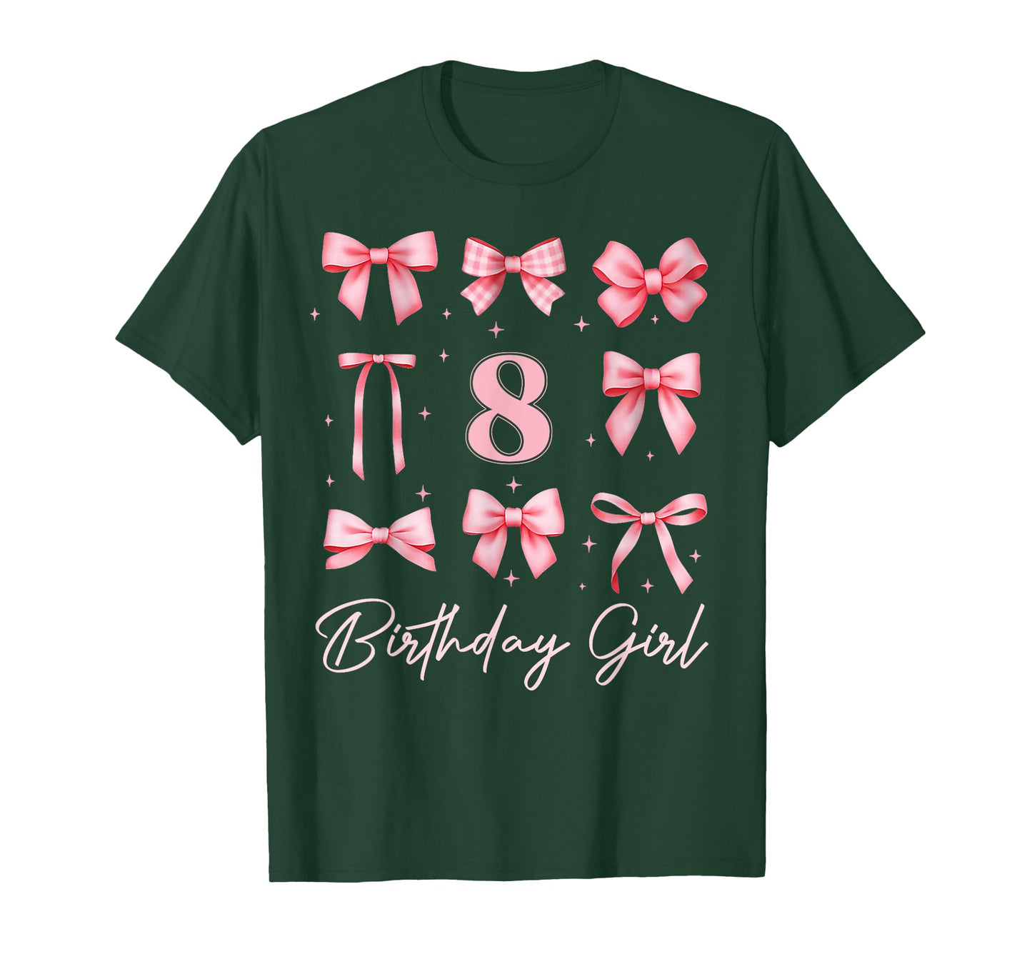 Kids 8th Birthday Girl Coquette Bow Pink 8 Year Old Bday T-Shirt
