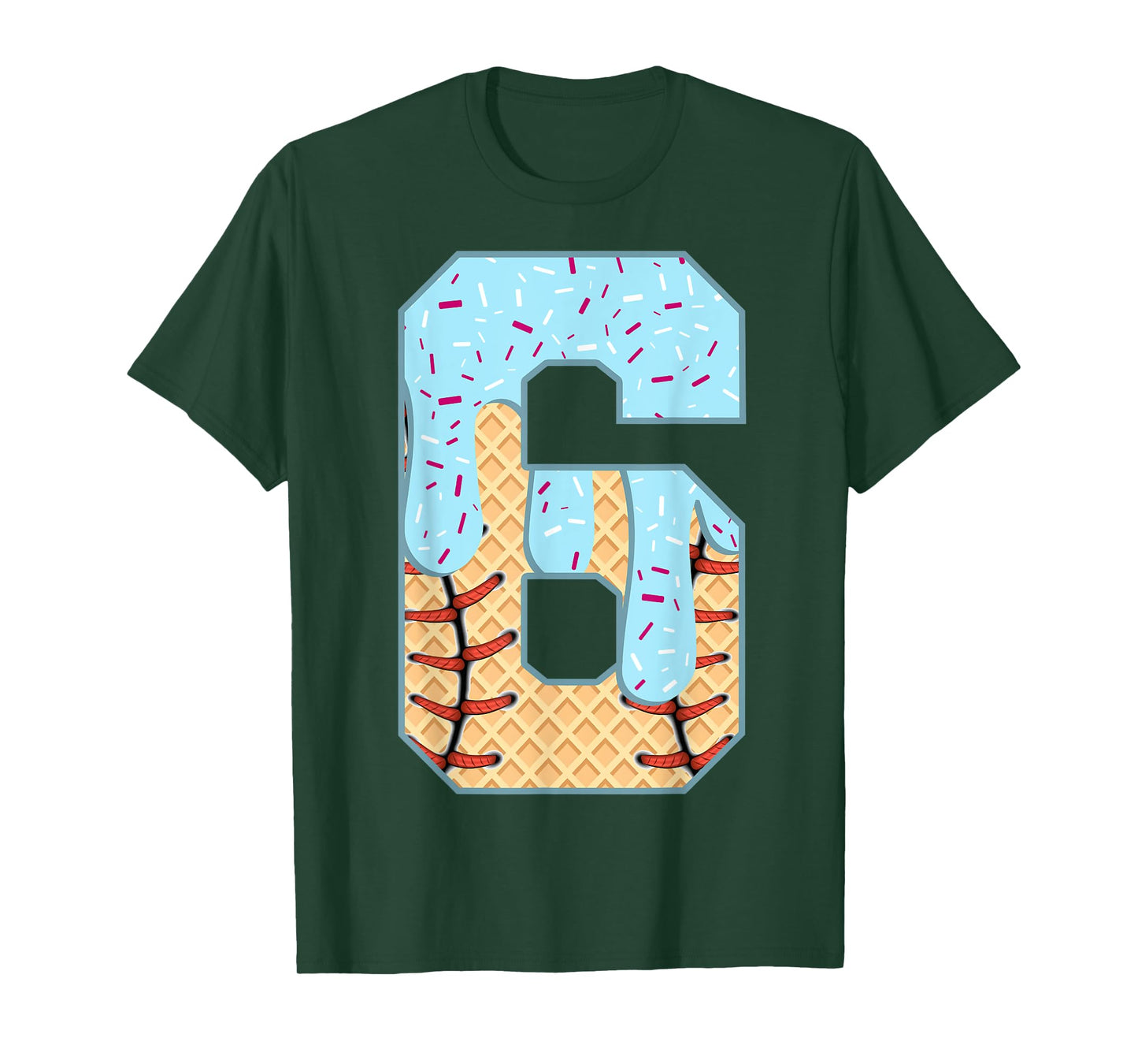 Baseball Drip 6 Year Old Ice Cream Drip Boys 6th Birthday T-Shirt