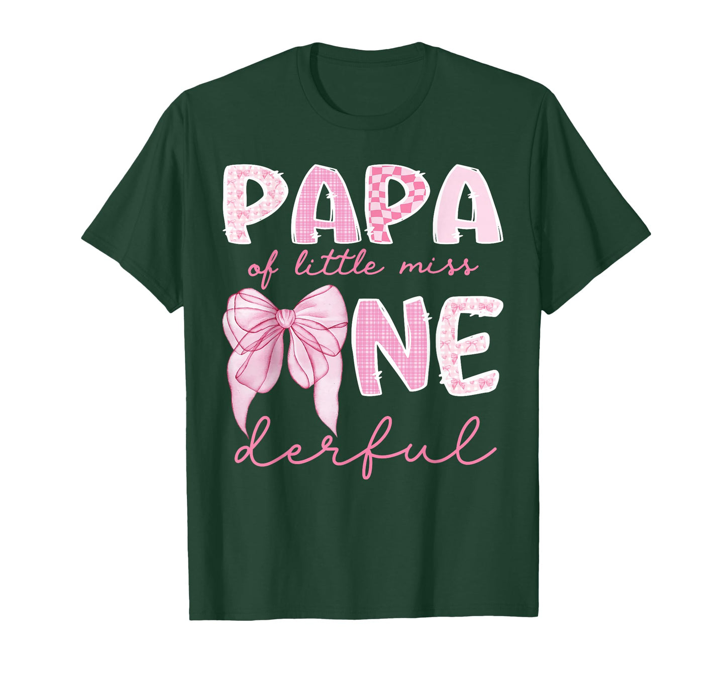 Papa of Little Miss Onederful First Birthday Girl Bow T-Shirt