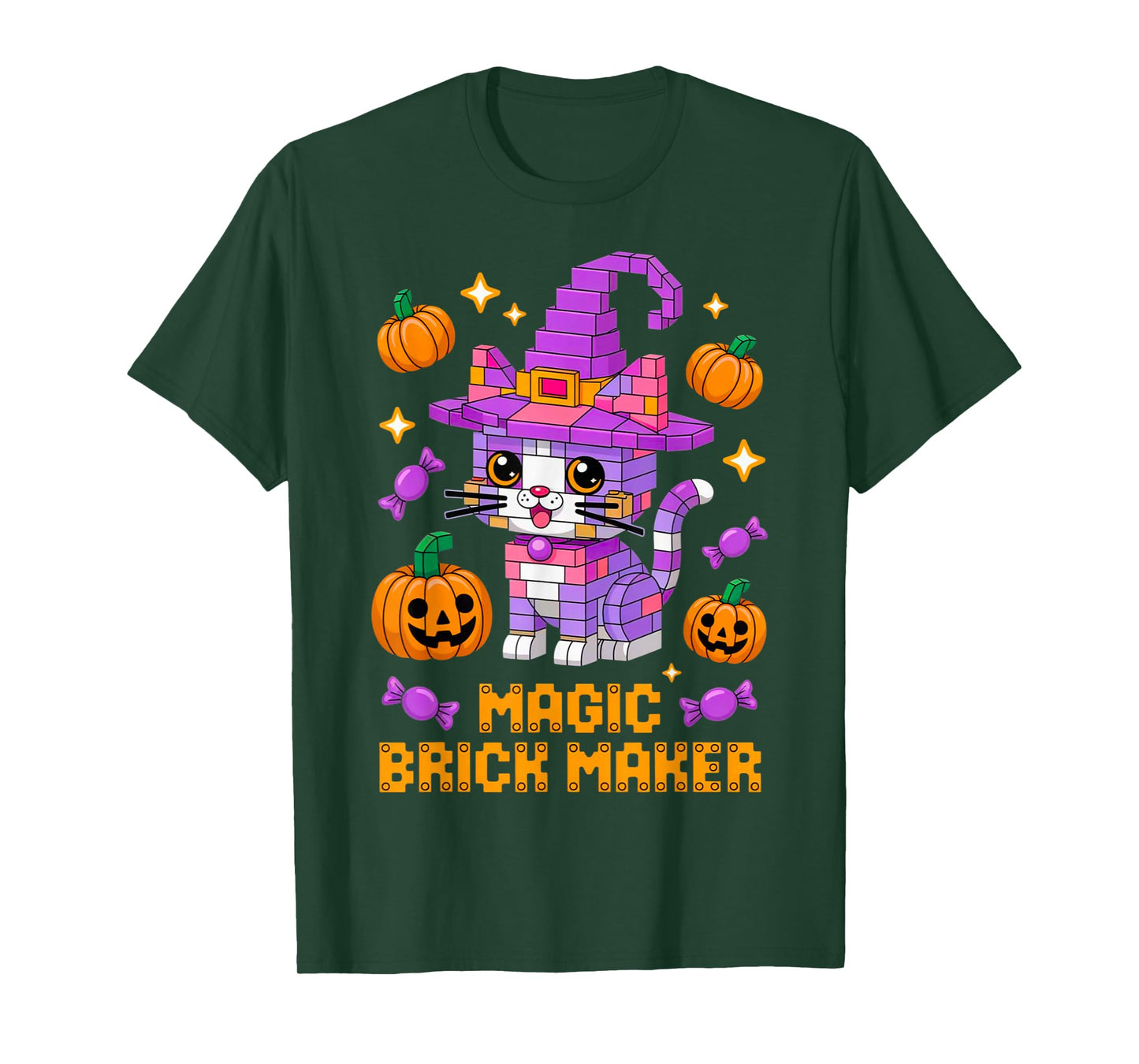 Master Builder Halloween Cat Lover Building Bricks Blocks T-Shirt