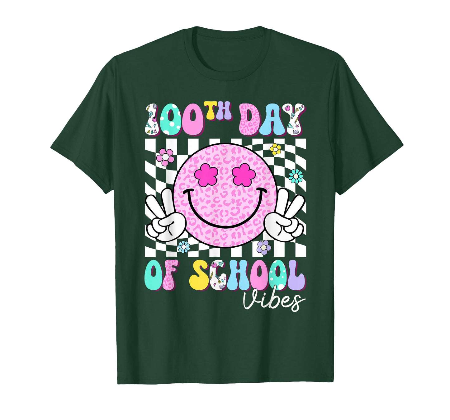 Groovy 100th Day of School Vibes Smile Face Teacher Kids T-Shirt