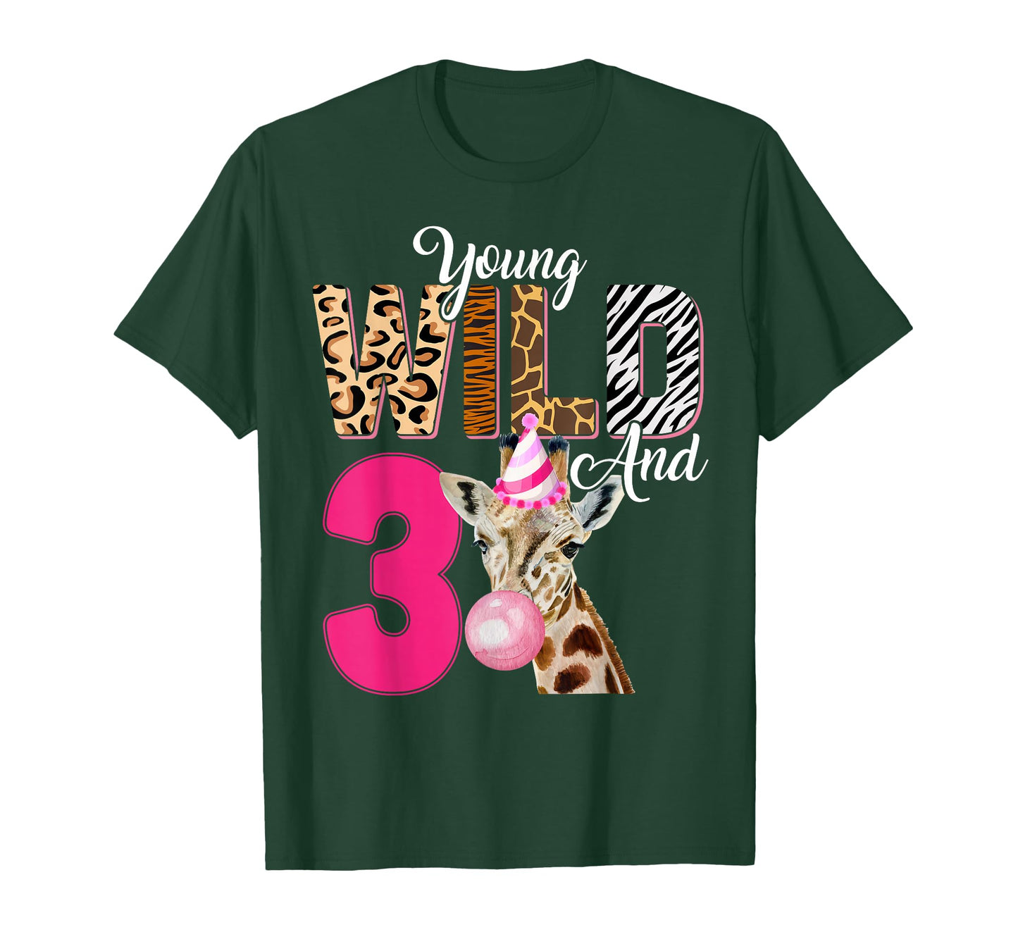 Kids 3rd Birthday Young Wild and Three 3 Year Old Giraffe T-Shirt
