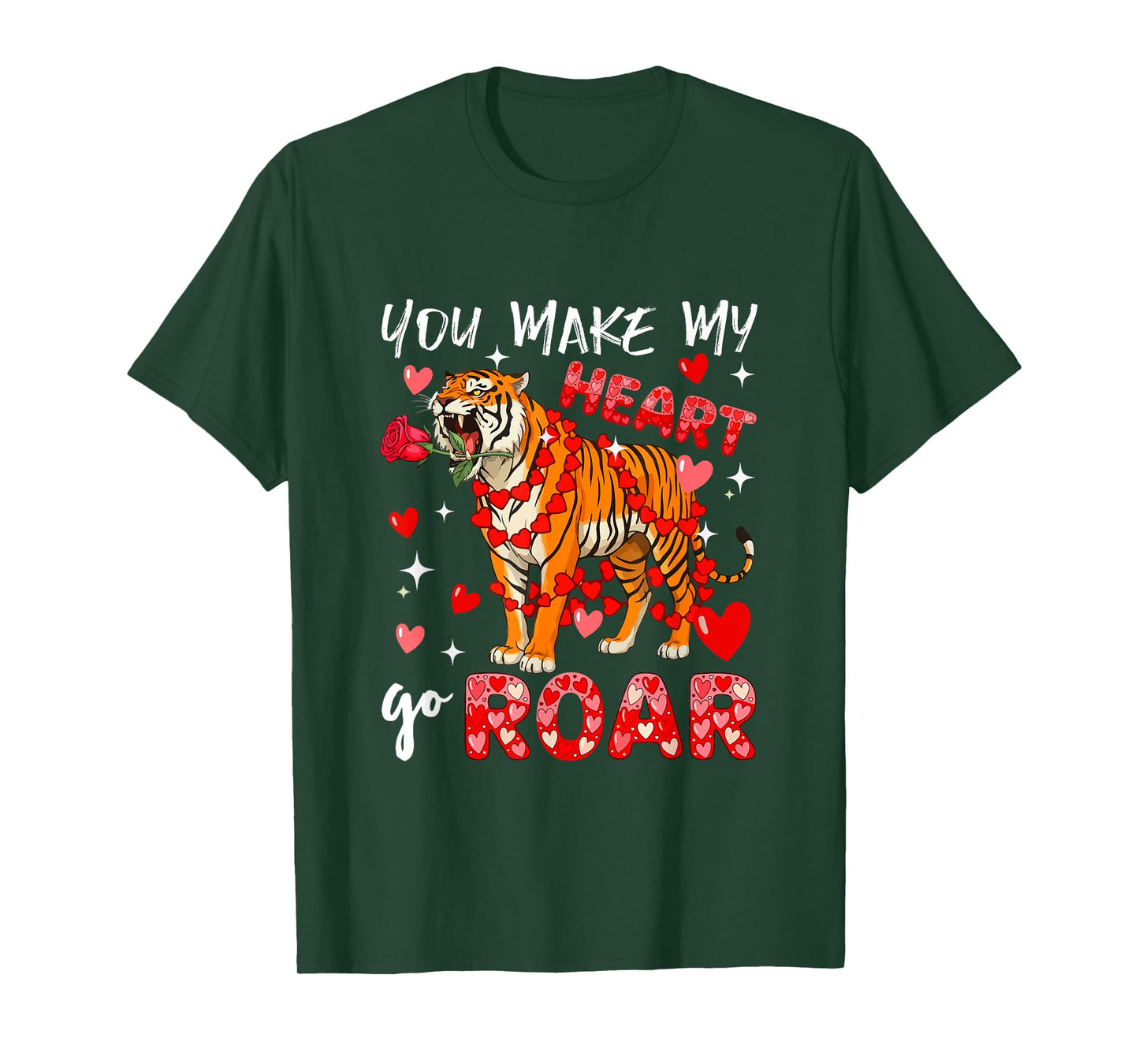 Make Heart Go Valentine's Day Cute Tiger Sound Floral Rose T-Shirt