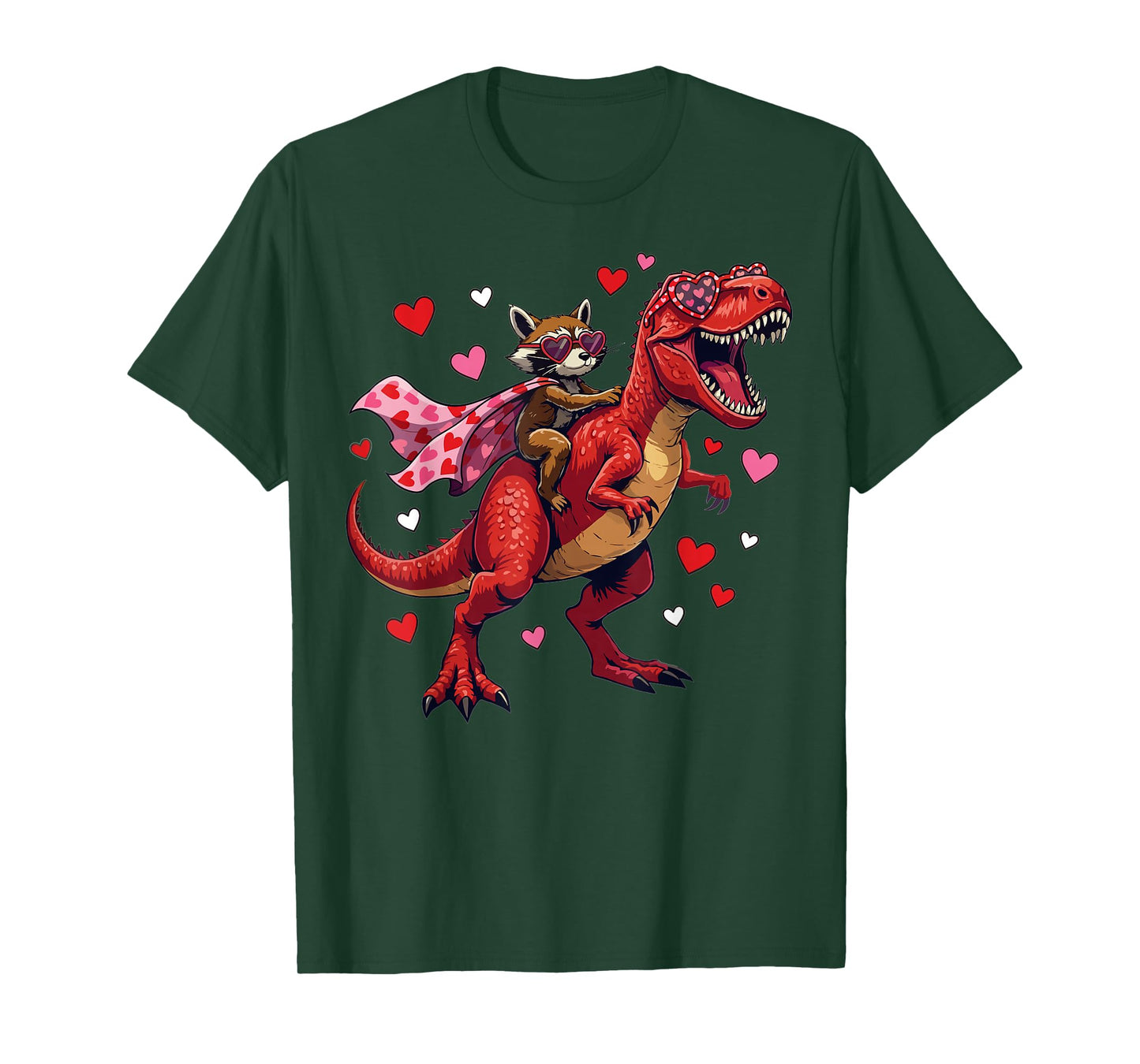 Valentines Day Raccoon Riding T rex Dinosaur T-Shirt