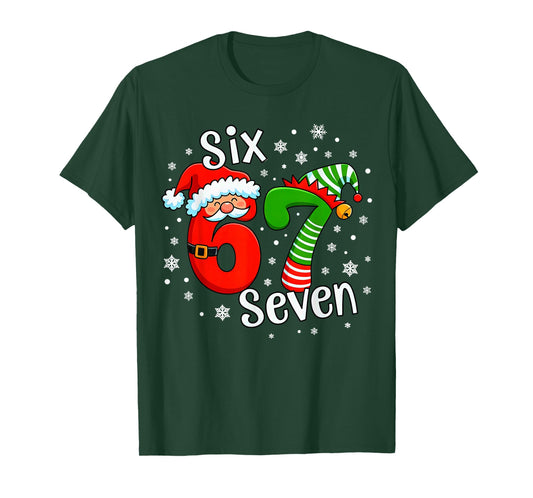 Six Seven 67 Meme 6 7 Elf Santa Christmas T-Shirt