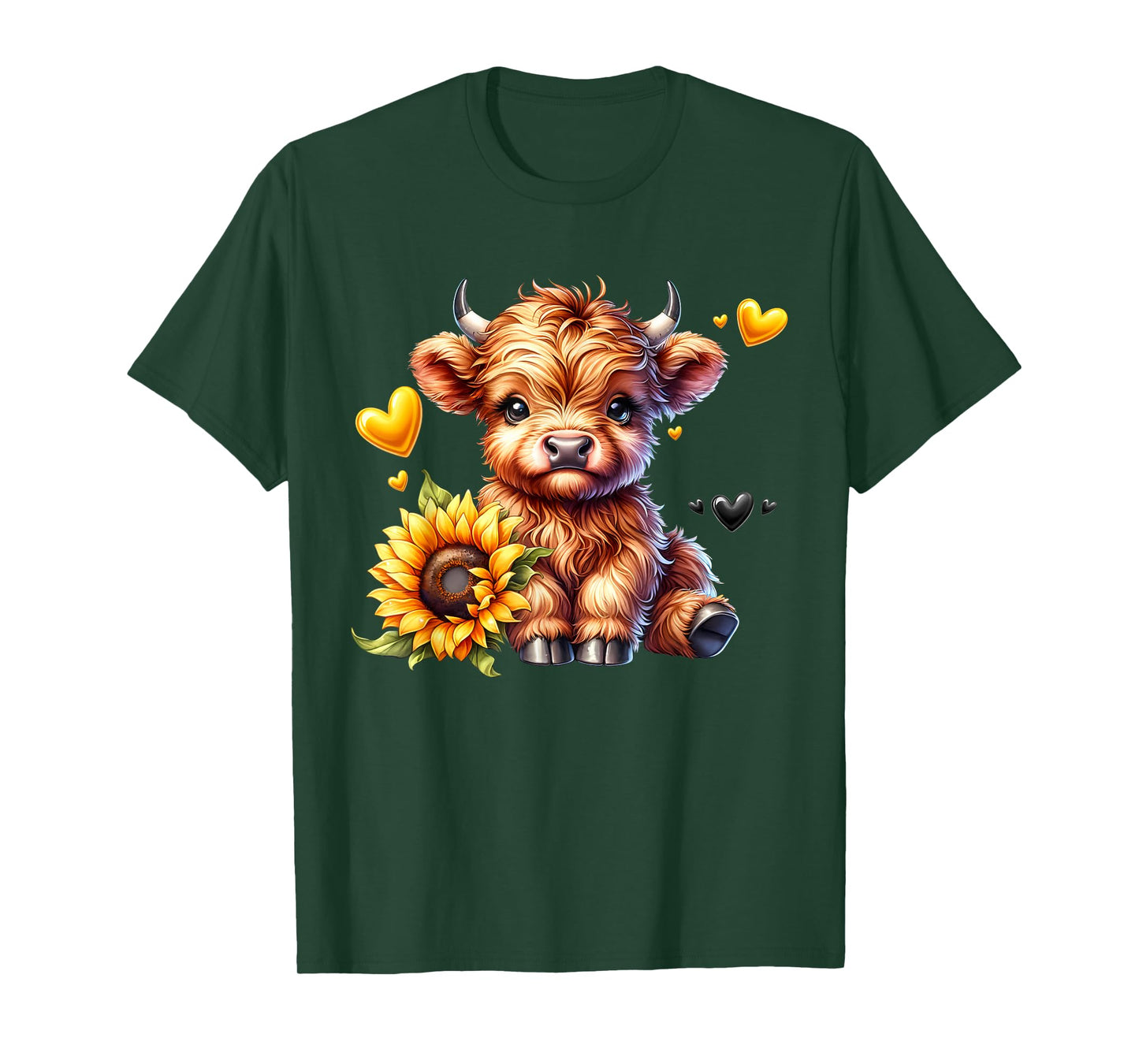 Cute Highland Cow with Sunflower Women Girl T-Shirt