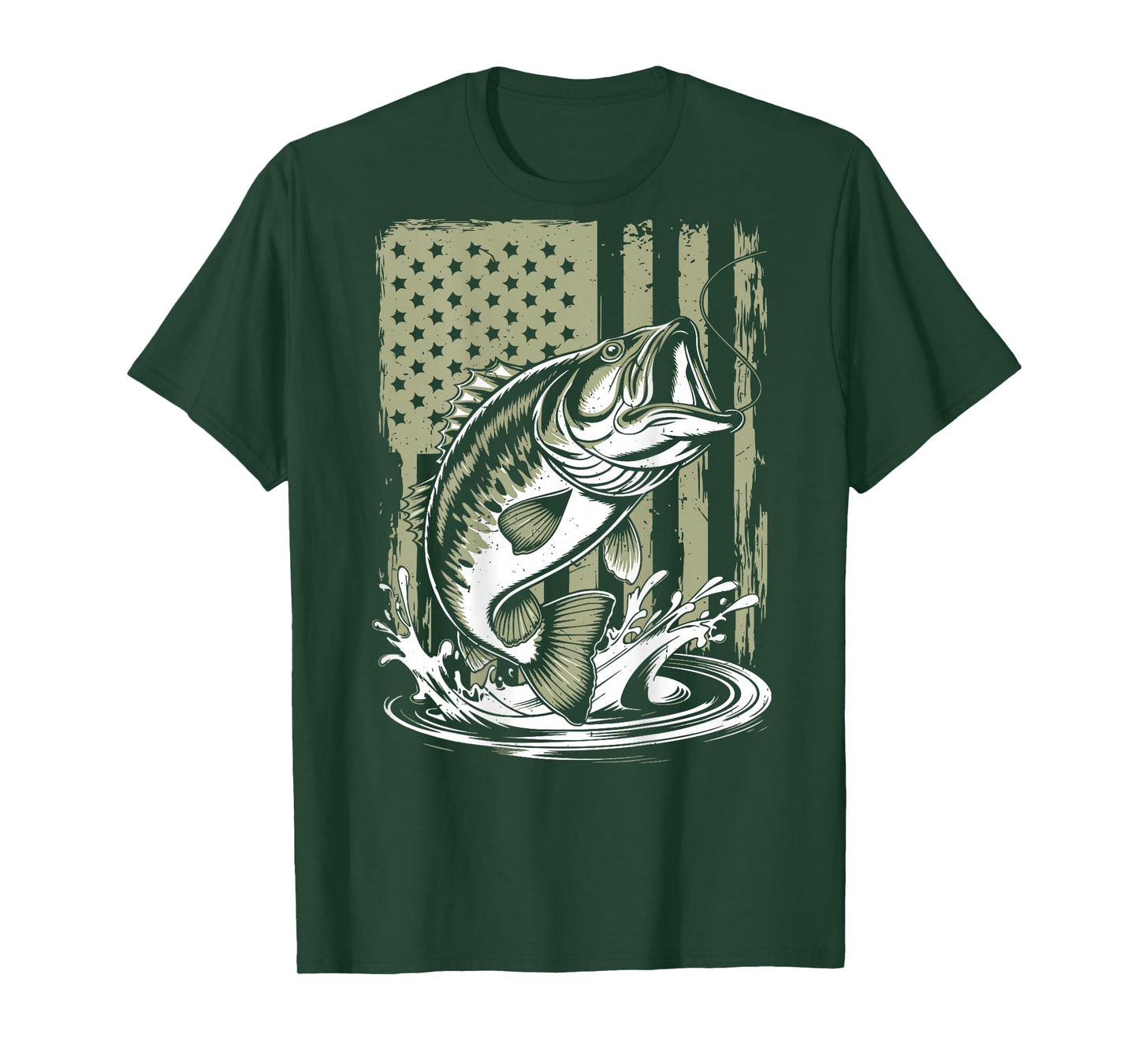 Camo Largemouth Bass Fish American Flag Boy Youth Patriotic T-Shirt