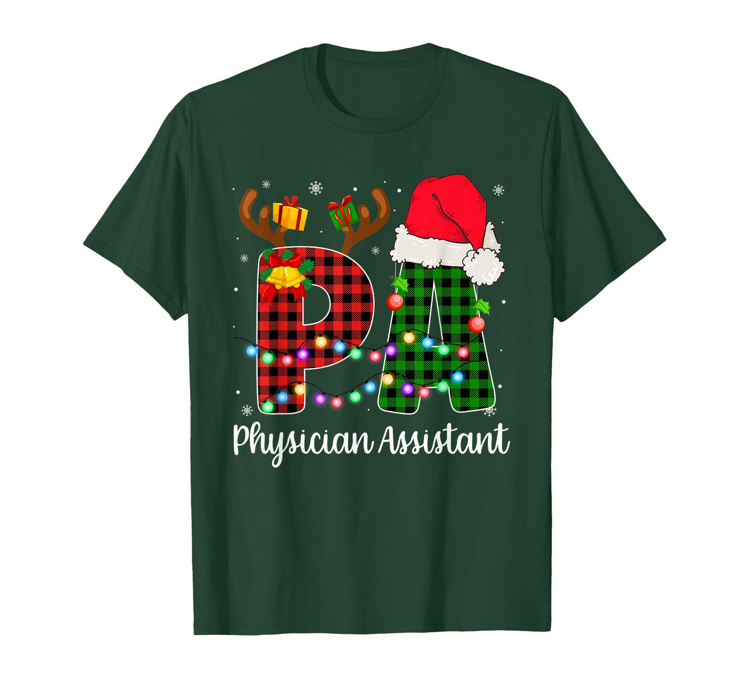 Physician Assistant Christmas Lights Red Plaid PA Nurse CNA T-Shirt