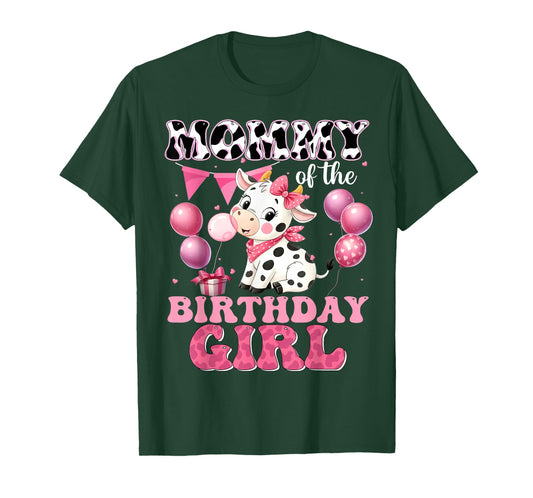 Mommy of The Birthday Girl Cute Farm Cow Family Matching T-Shirt
