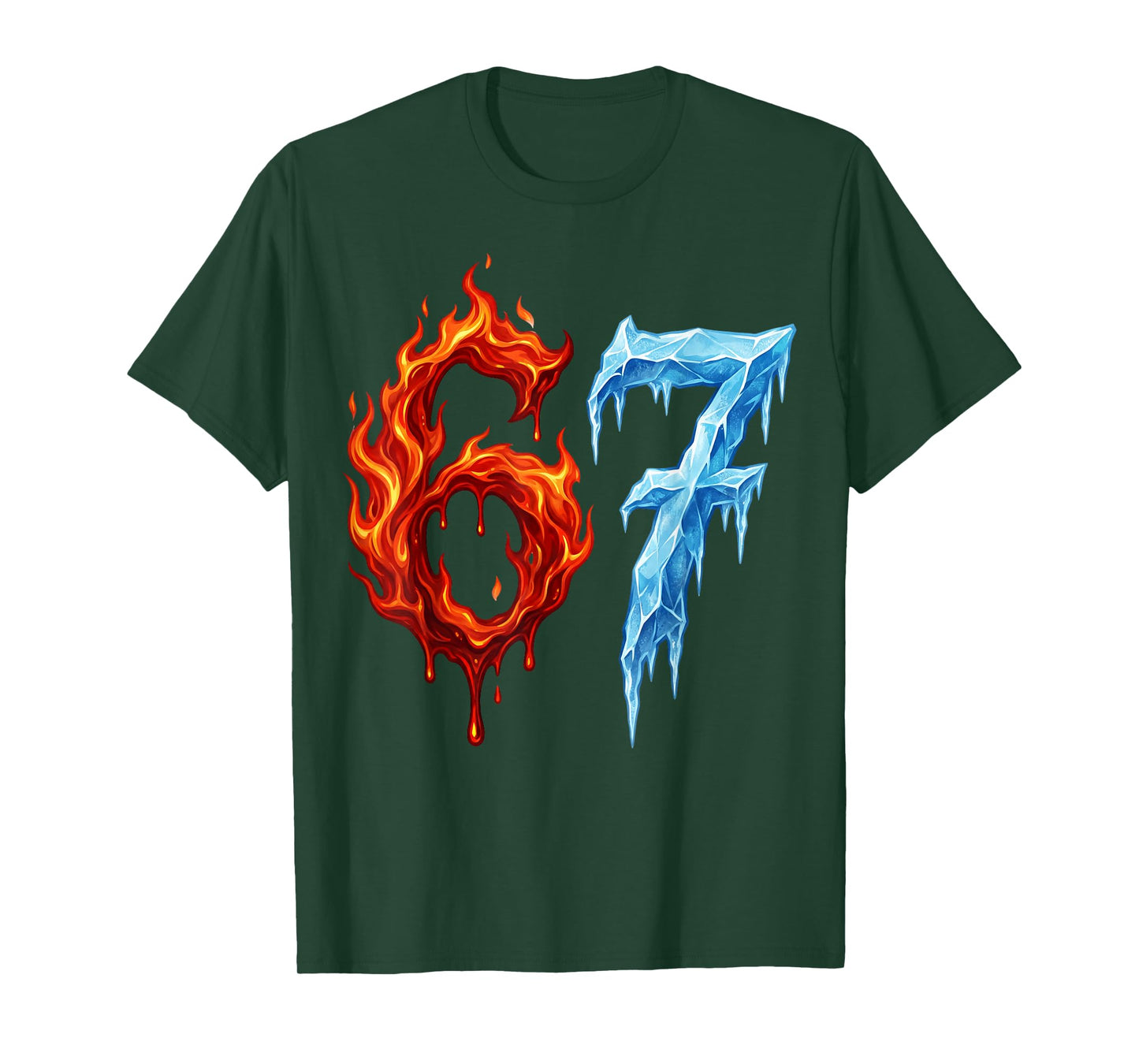 67 Six Seven 6-7 Flaming Ice Funny Teen Kids Meme T-Shirt