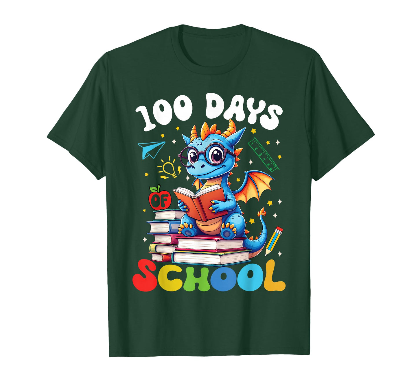 100 Days of School Dragon Reading 100th Day Boys Girls Kids T-Shirt