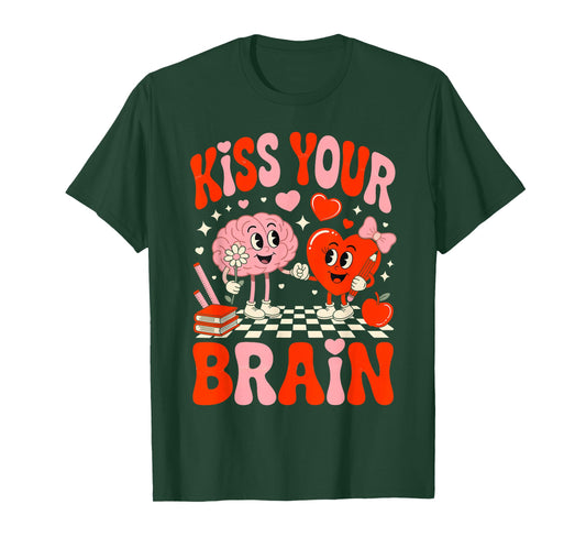 Kiss Your Brain Women Valentine's Day Retro School Counselor T-Shirt