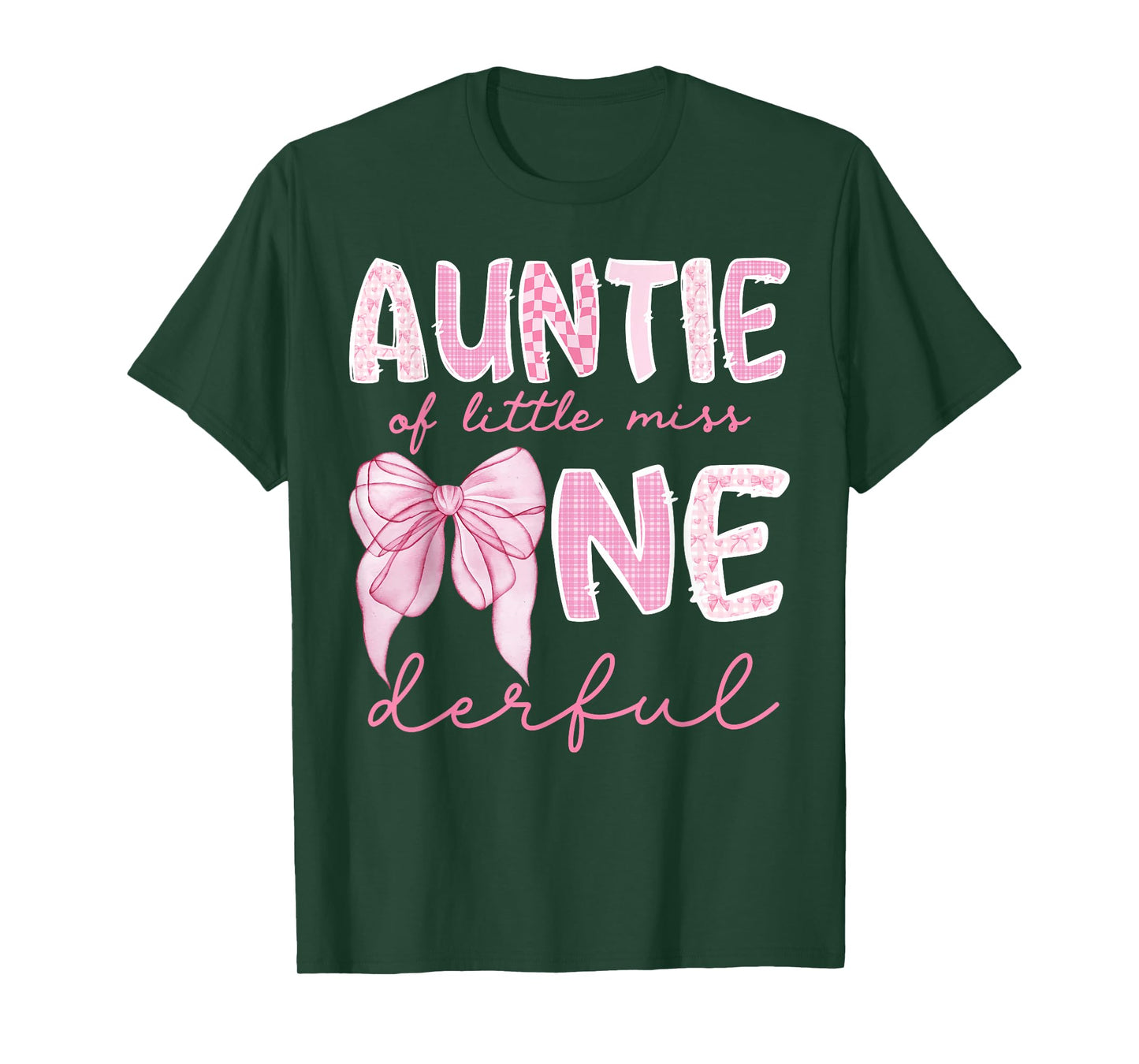 Auntie of Little Miss Onederful First Birthday Girl Bow T-Shirt
