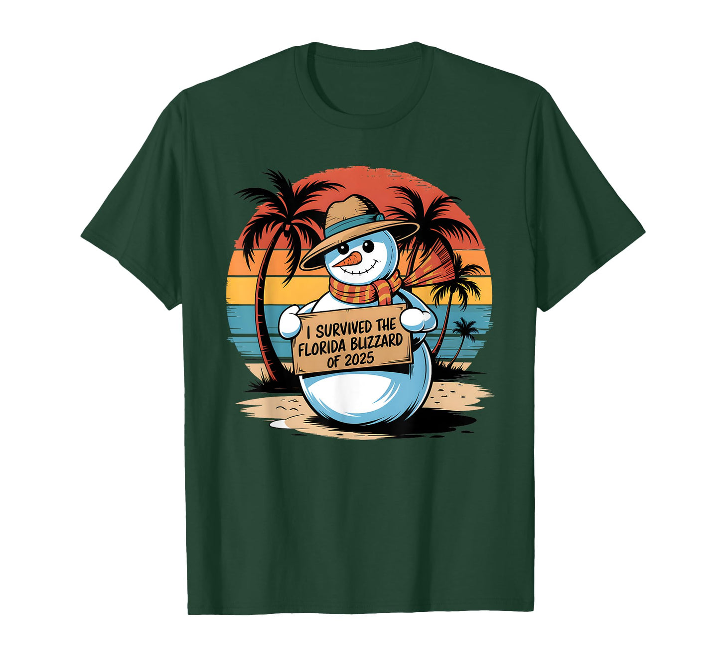 I Survived the Florida Blizzard of 2025 Funny Snowman Palms T-Shirt