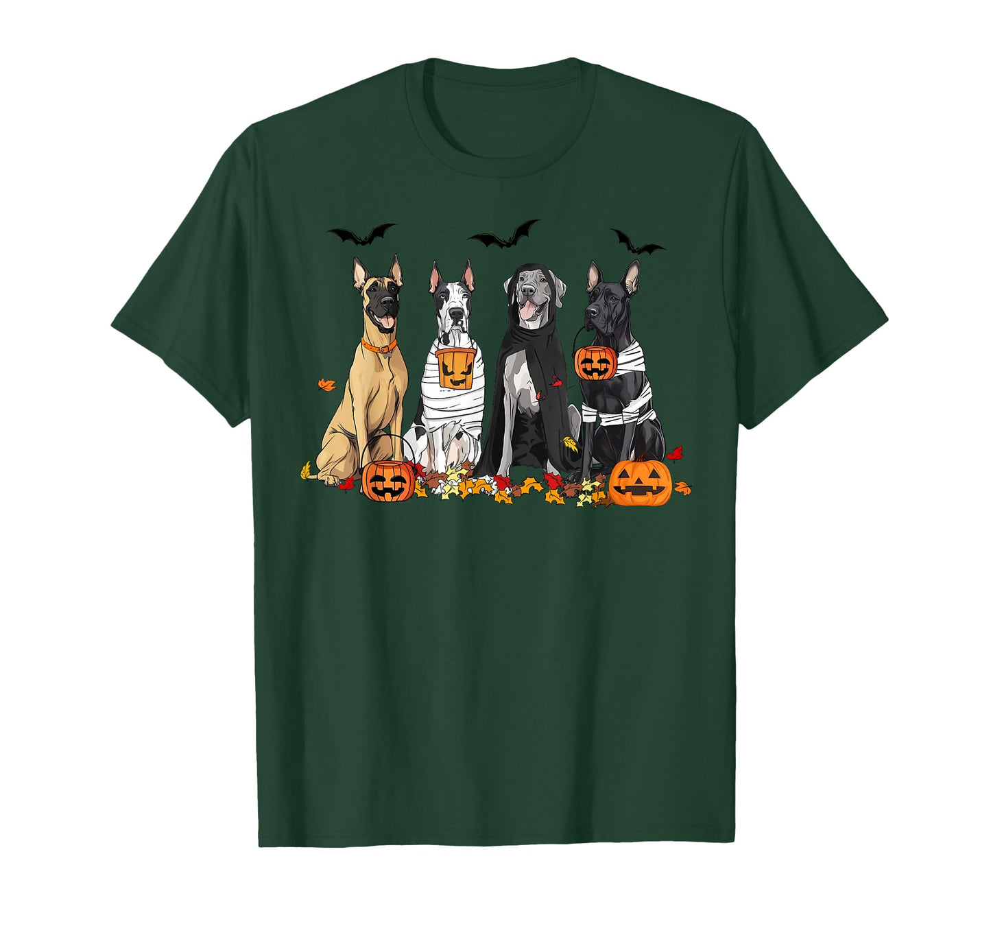 Cute Great Dane Dogs Ghost Witch Mummy Halloween Pumpkins T-Shirt