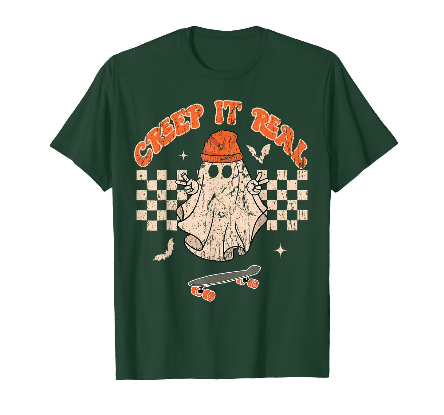 Creep It Real Skateboarding Ghost Retro Halloween Costume T-Shirt