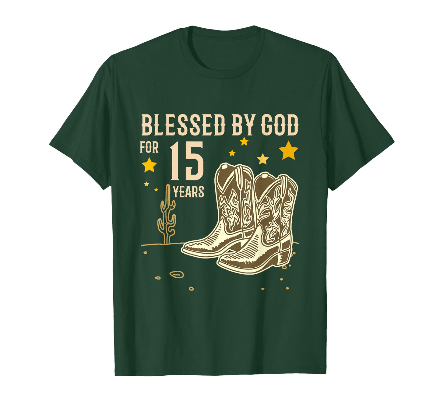 Vintage Blessed by God for 15 Years Cowboy 15th Birthday Boy T-Shirt
