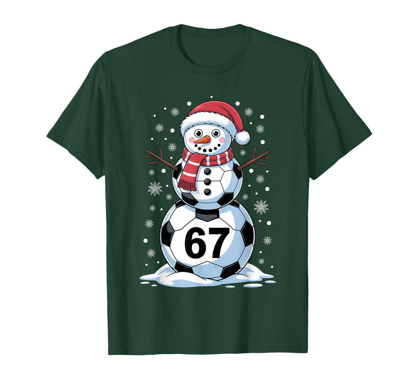 Christmas 67 Meme Soccer Snowman Tree Funny Xmas Boys Men T-Shirt