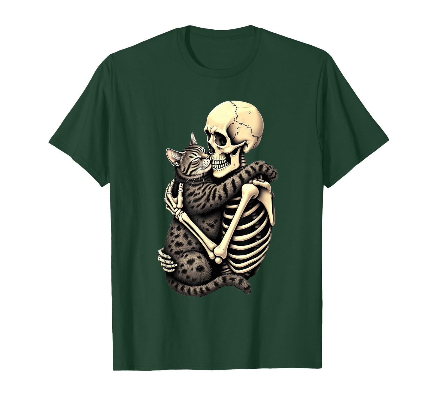 Scary Skeleton Hugging Cat Halloween lovers Human Pro Cat T-Shirt