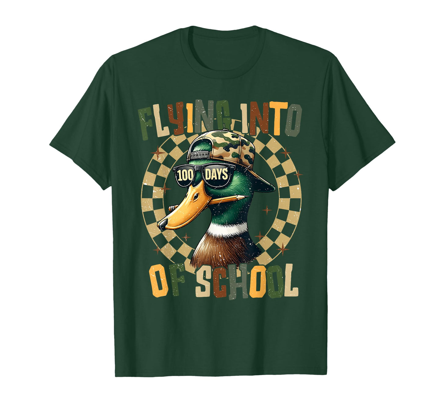 Flyin Into 100 Days of School Duck Hunting Camo Cap Men Boy T-Shirt