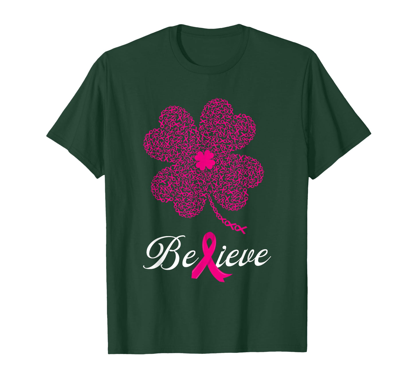 Pink Ribbon Shamrock Believe Breast Cancer St Patrick's Day T-Shirt