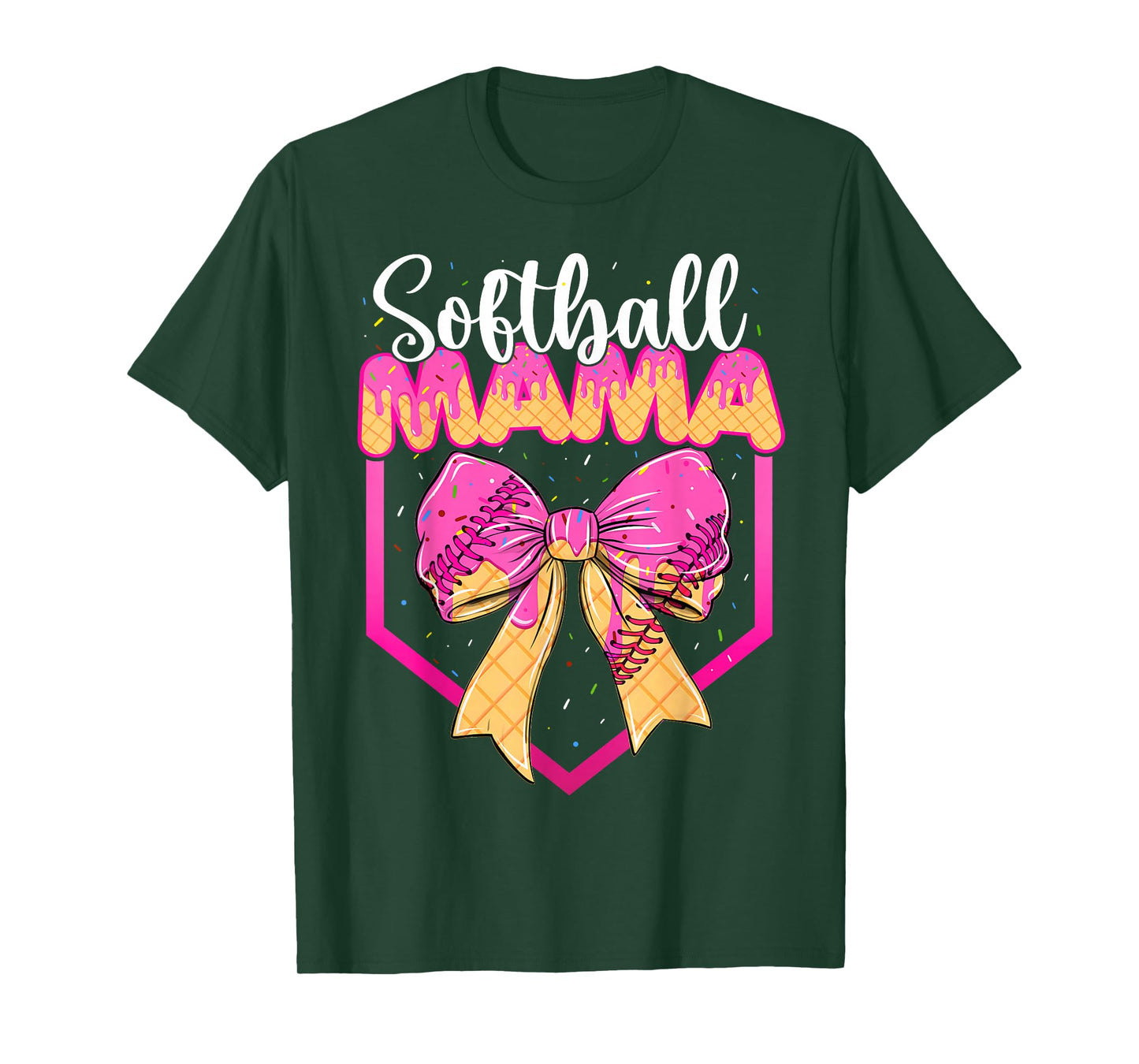 Softball Mom Drip Ice Cream Drip Sprinkle Mama Bow T-Shirt