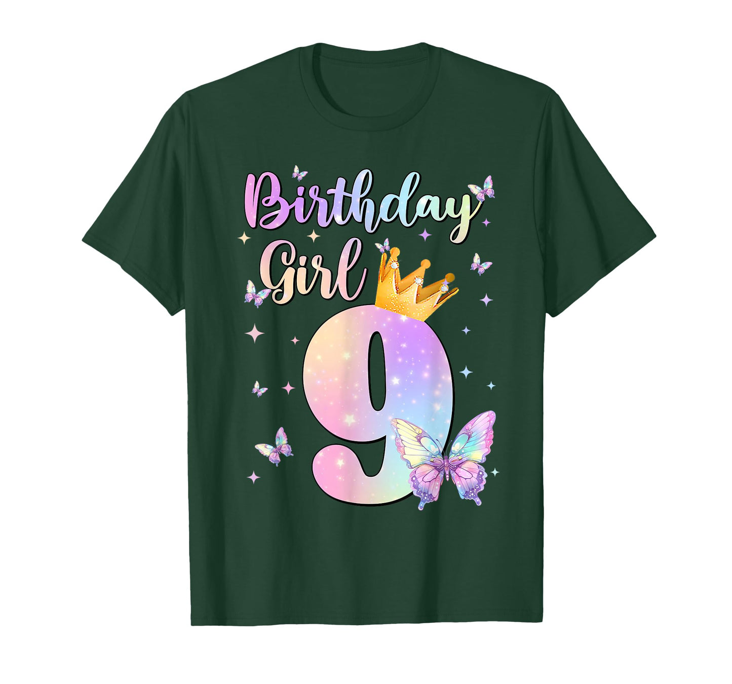 Birthday Girl 9 Year Old Butterfly Theme Party 9th Bday Kids T-Shirt