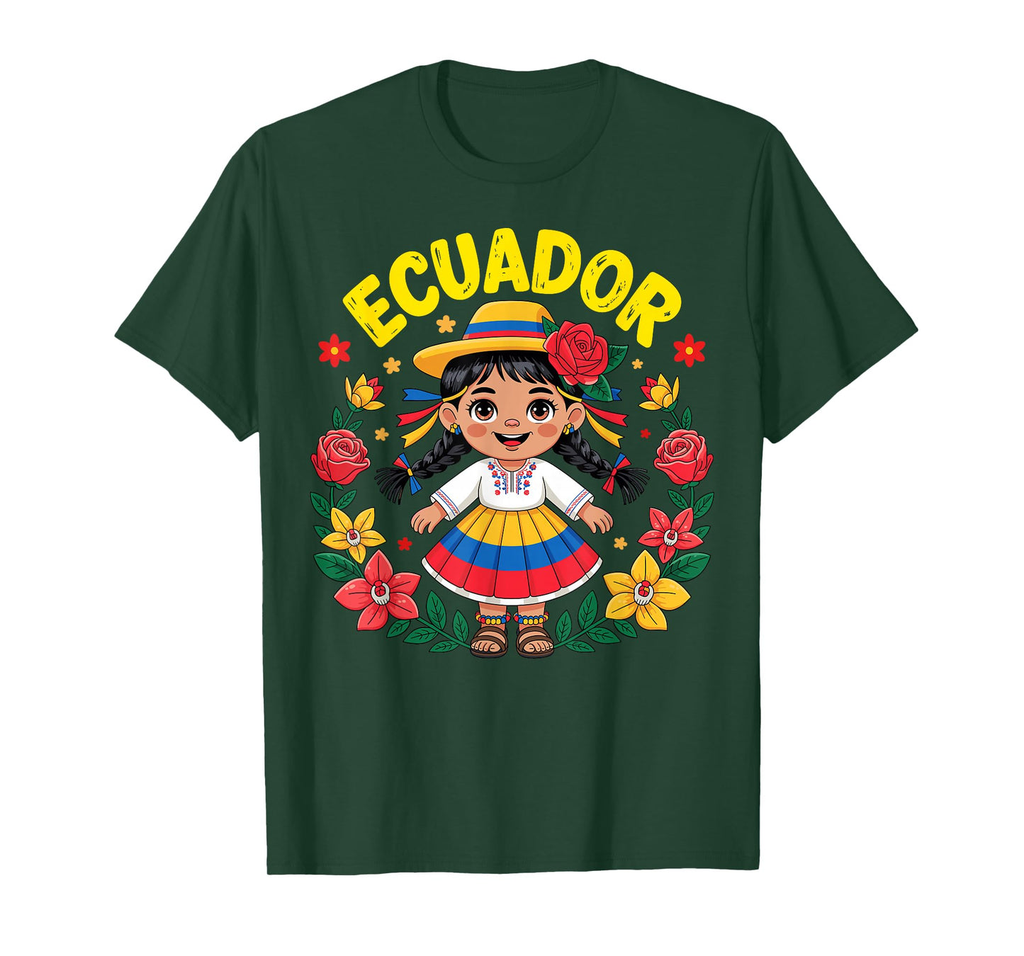 Cute Ecuador Girl Traditional Dress Flag Colors Art for Kids T-Shirt