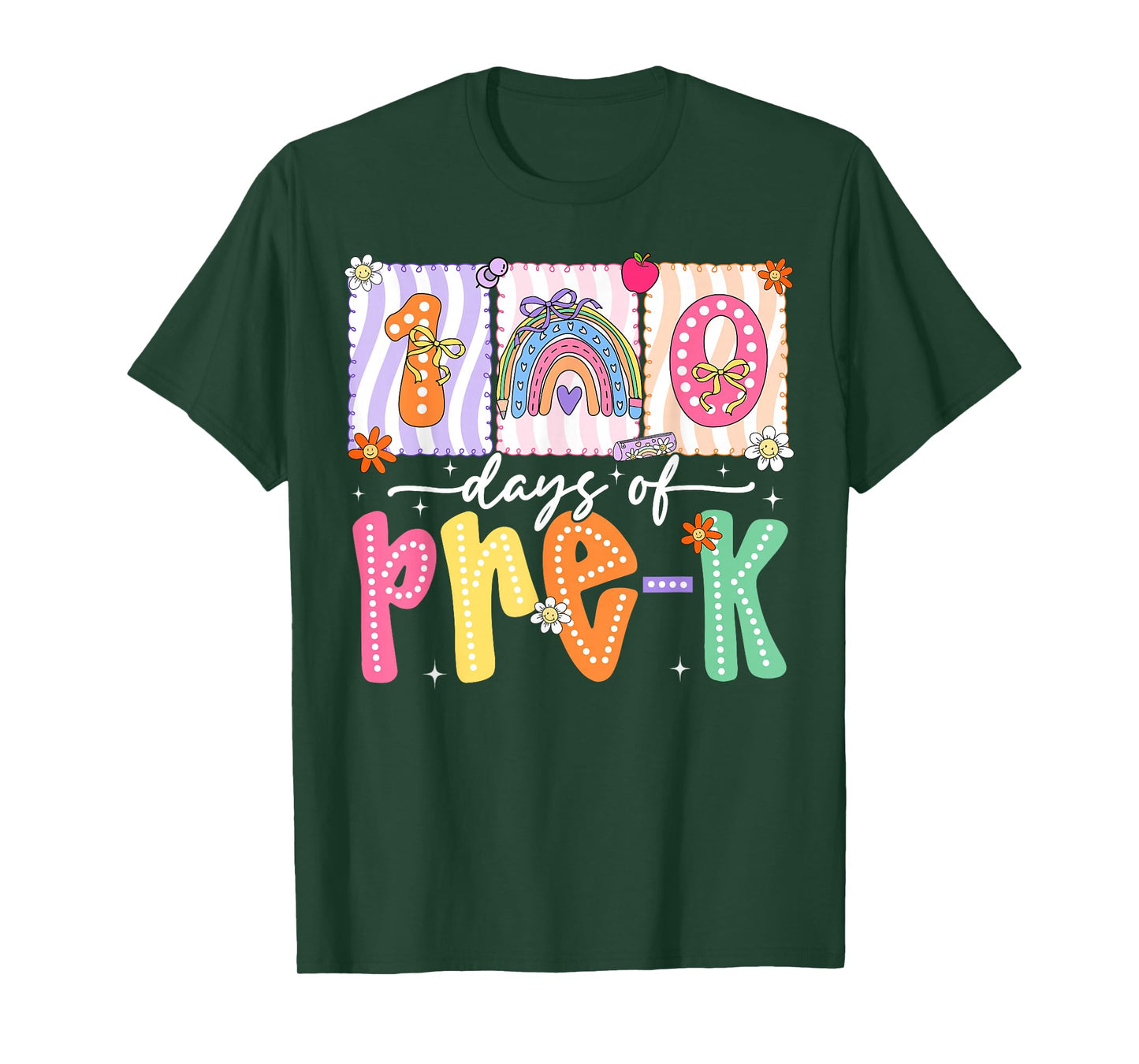 Preppy Rainbow Coquette Bow 100 Days of Pre-K Girl Kid T-Shirt