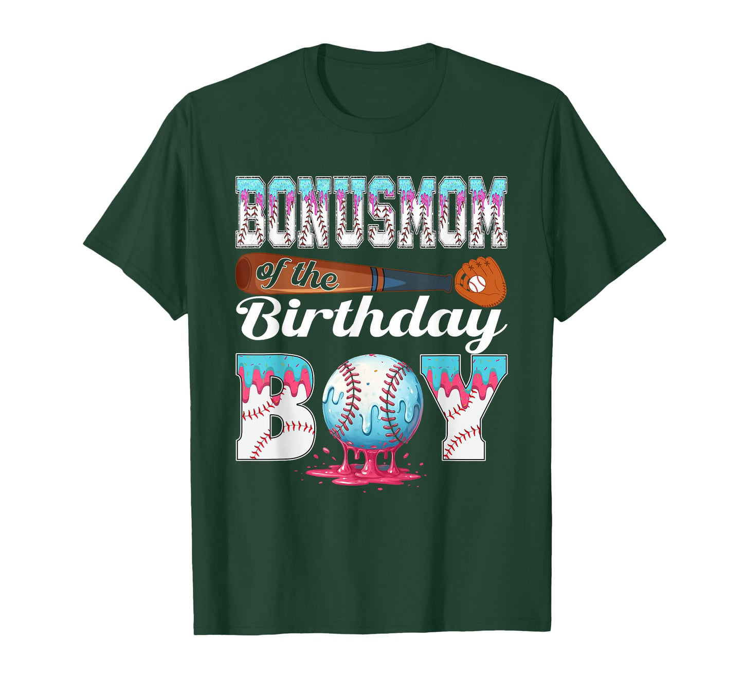Baseball Ice Cream Drip Bonus Mom of The Birthday Boy T-Shirt