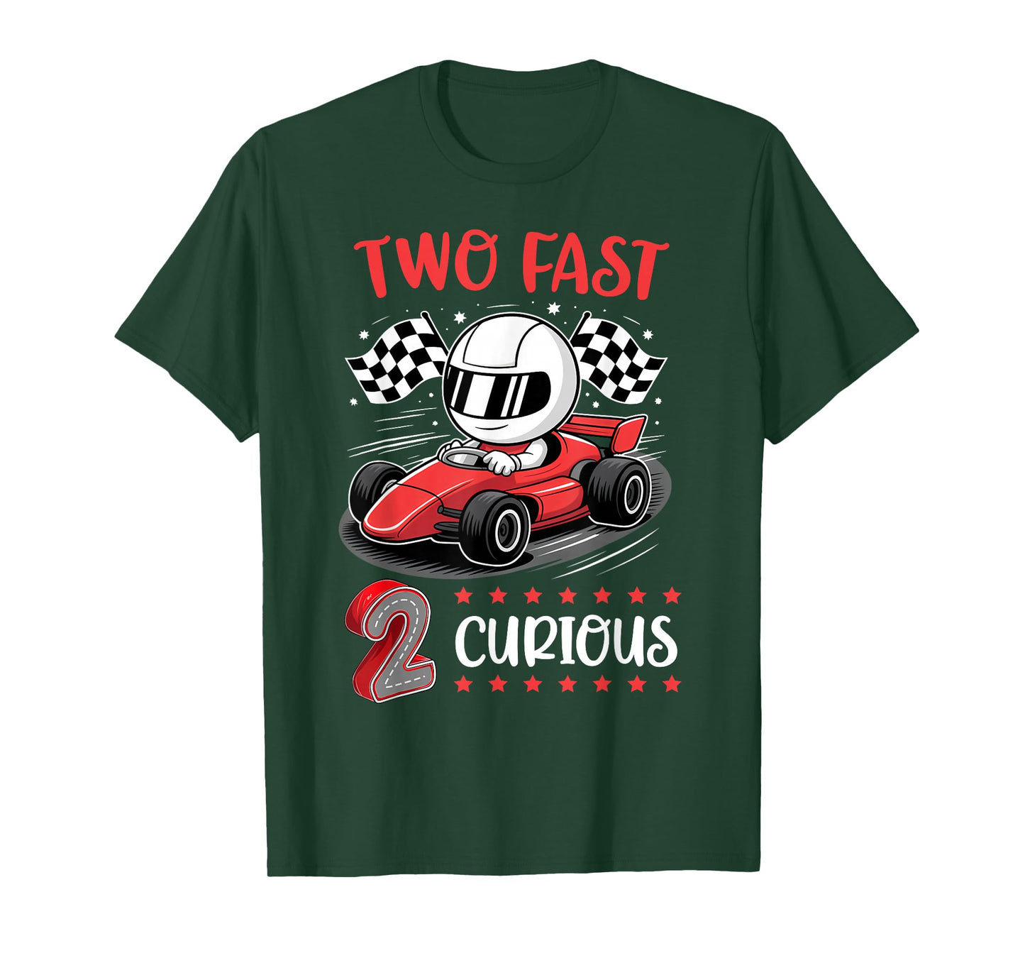 Kid Two Fast 2 Curious 2nd Birthday Two Years Old Car Racing T-Shirt
