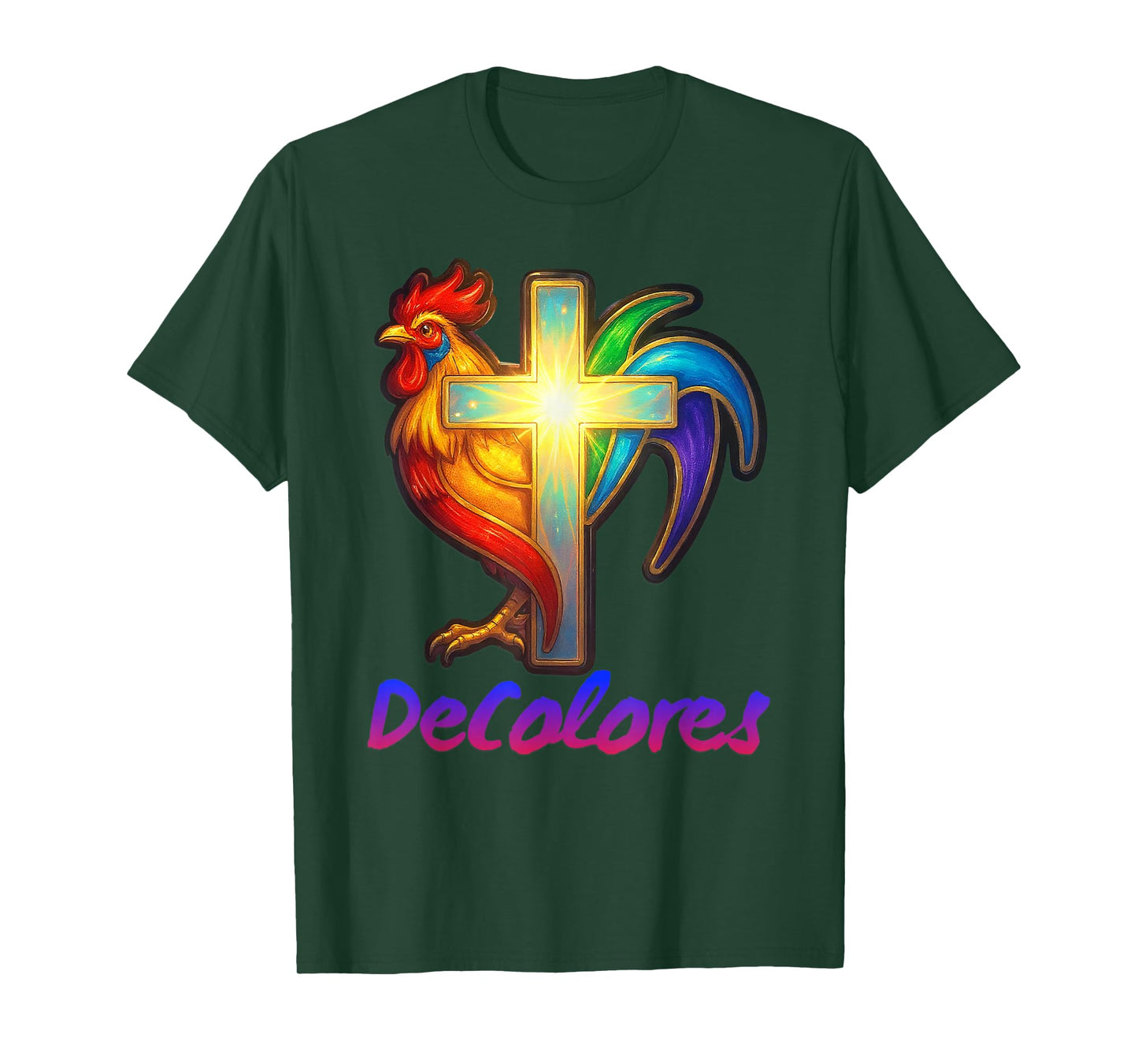 DeColores Cursillo Rainbow Rooster Catholic T-Shirt