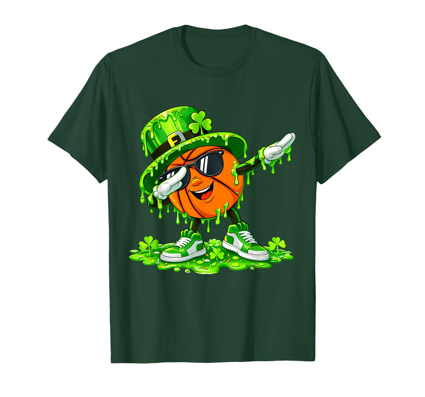Dab Basketball St Patricks Day Ice Cream Drip Boys Shamrock T-Shirt