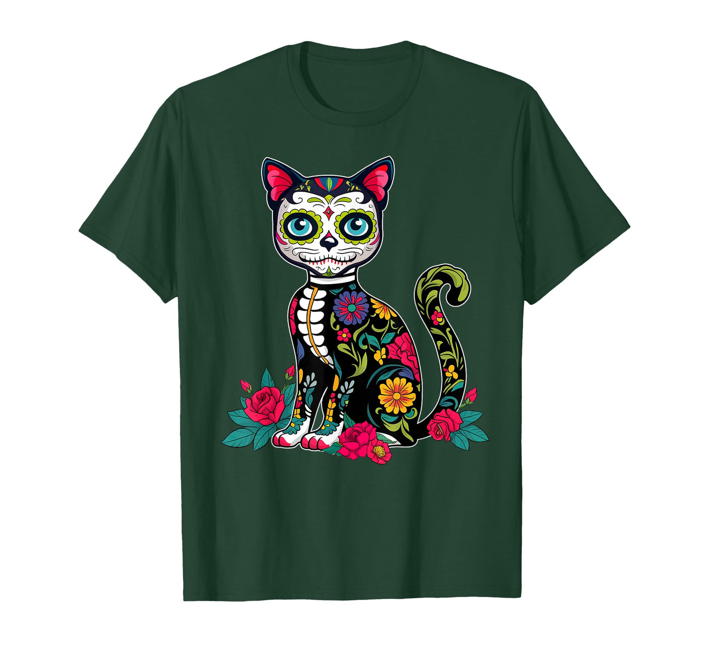 Sugar Skull Cat Dia De Muertos Day Of Dead Halloween Mexican T-Shirt