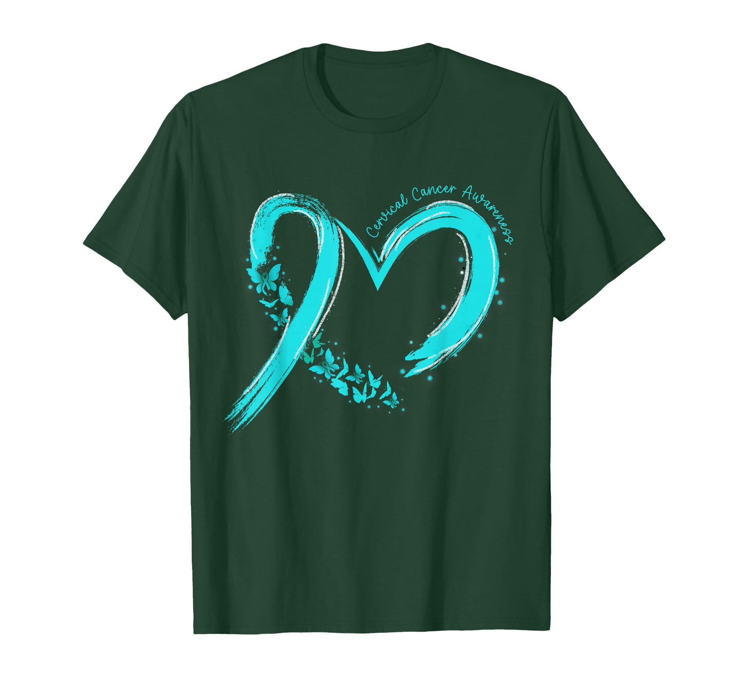 Cervical Cancer Awareness Heart Ribbon Teal Family Support T-Shirt