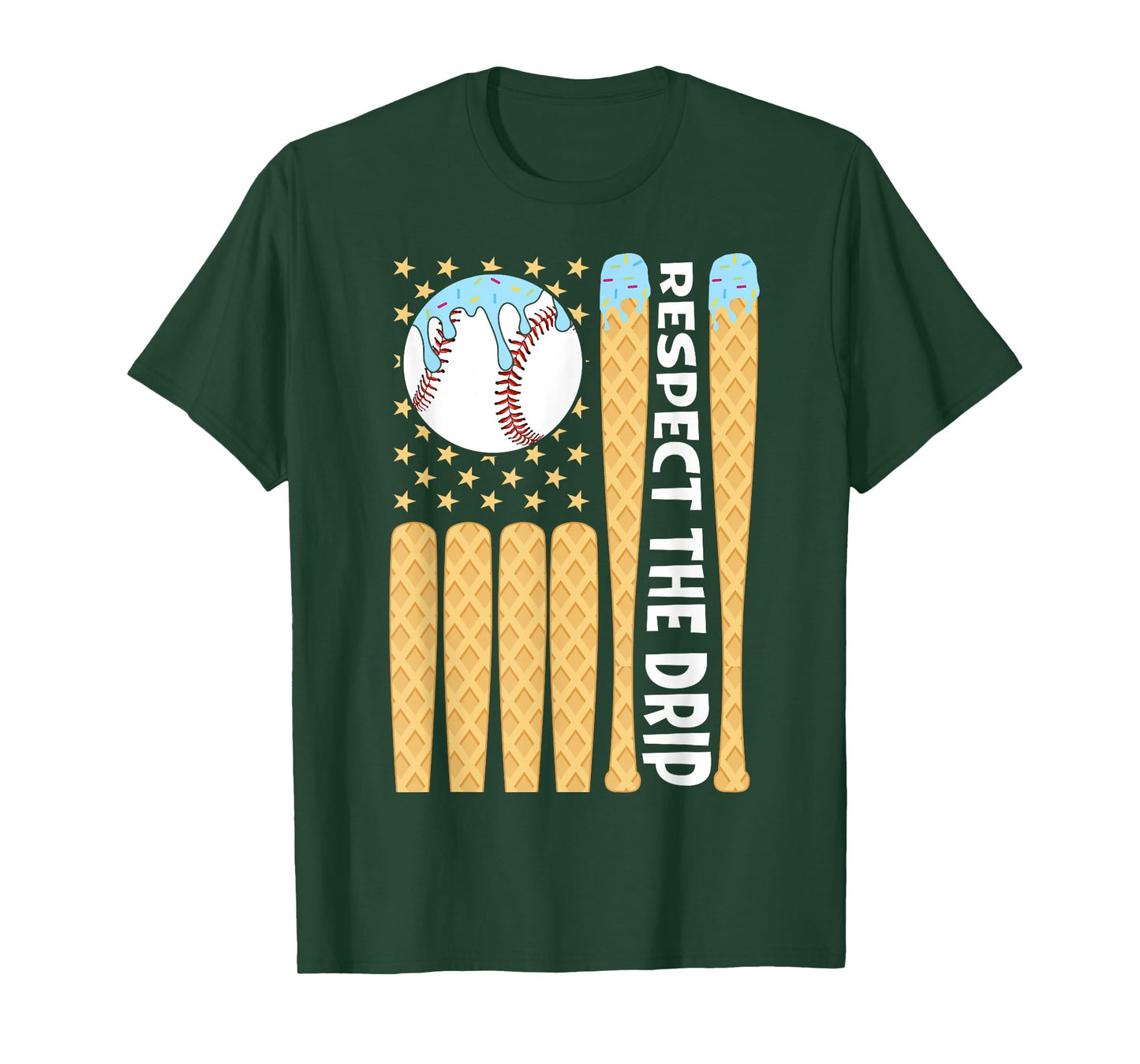 Baseball Drip Boys Ice Cream American Flag Respect The Drip T-Shirt