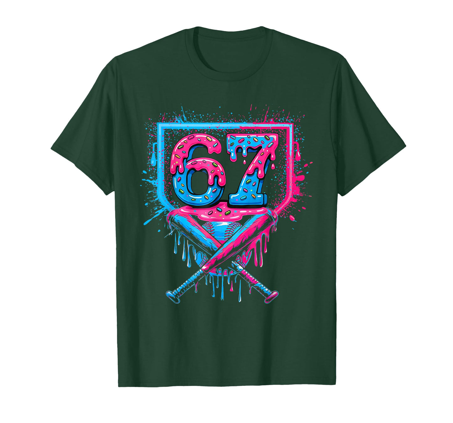 Baseball Ice Cream Drip Number 67 Player 67th Birthday T-Shirt