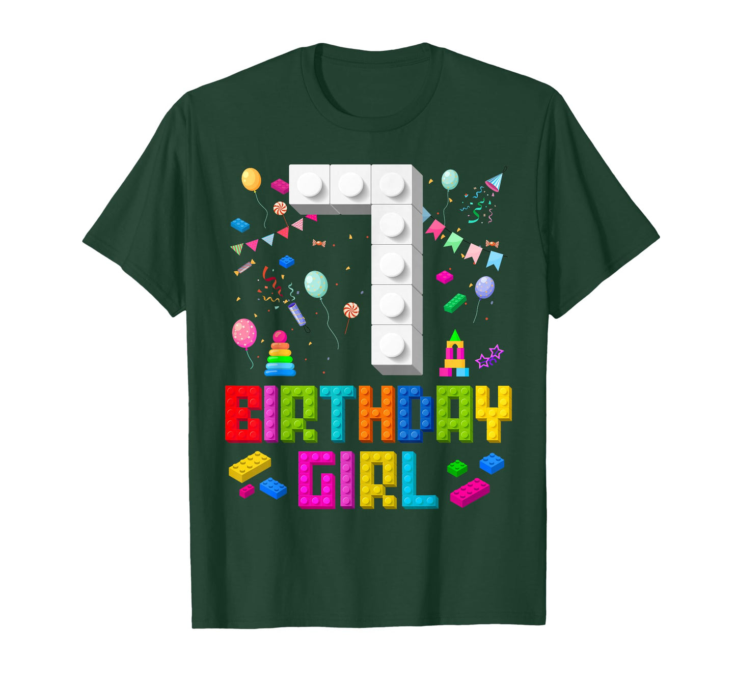 7th Birthday Girl Master Builder 7 Years Old Building Block T-Shirt