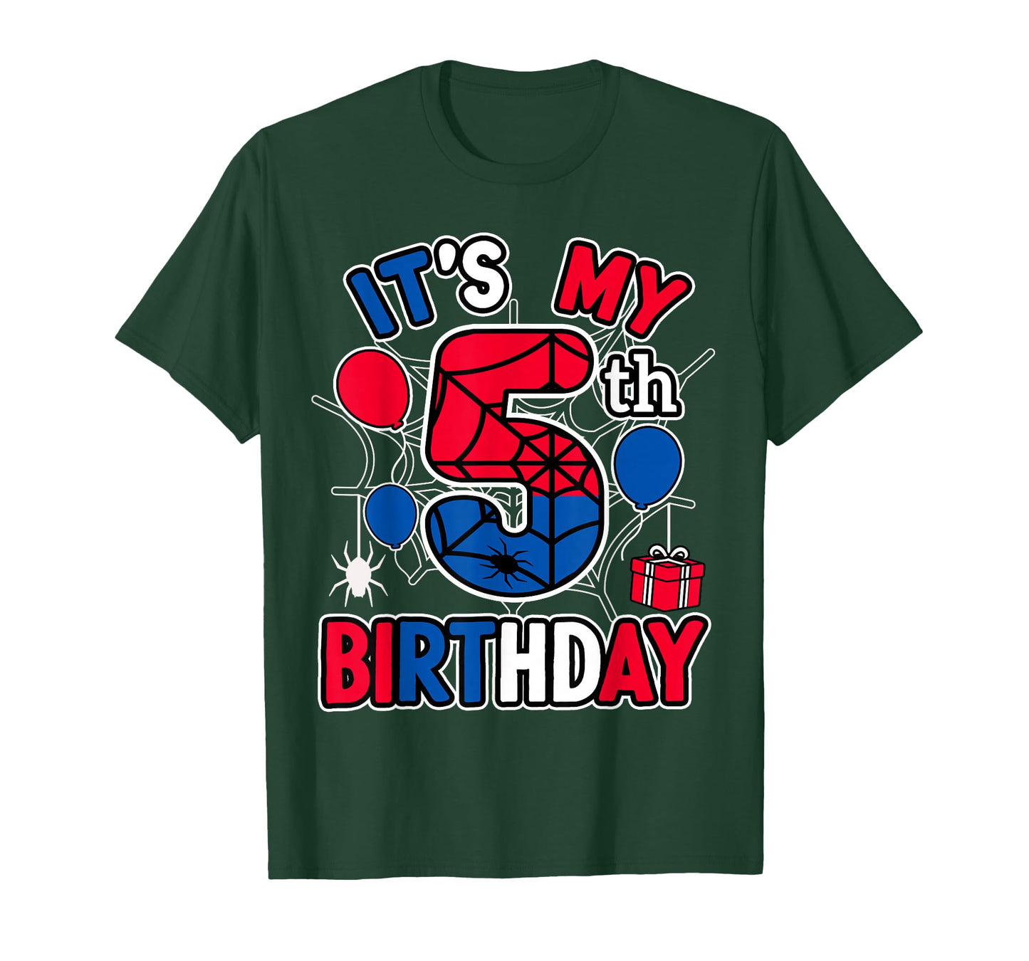 5th Birthday Present Boy Spider Web Theme Party 5 Year Old T-Shirt