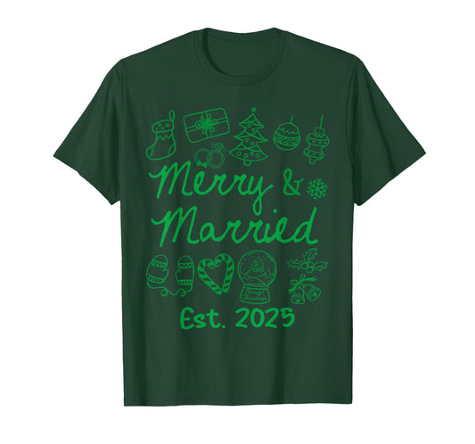 Merry and Married Est 2025 Christmas Couples Matching Group T-Shirt