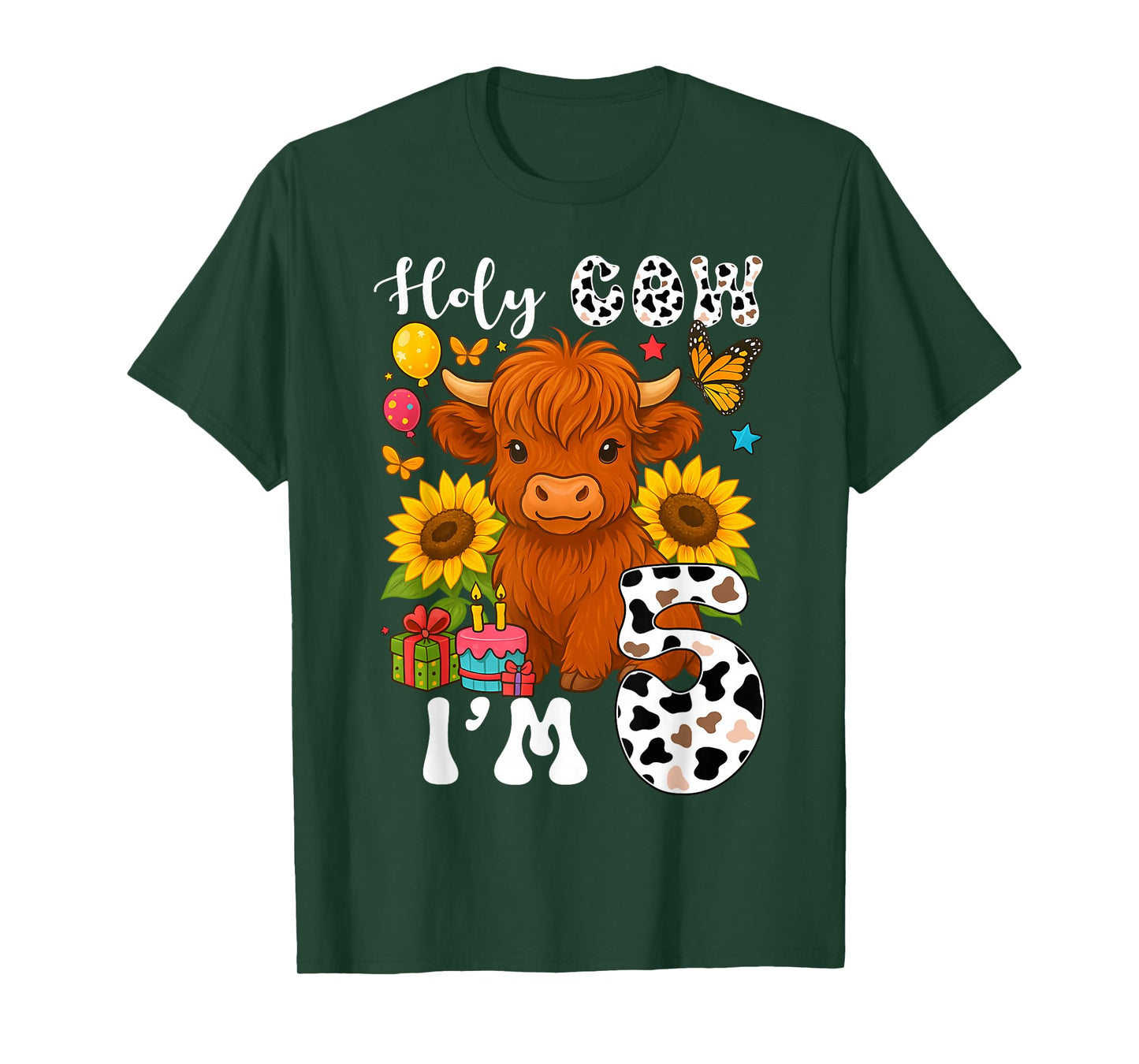 Holy Cow I'm 5 Years Old Farm Cow Sunflowers 5th Birthday T-Shirt