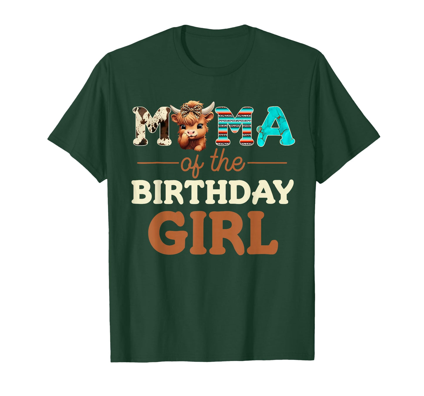 Mama of The Birthday Girl Highland Cow Print First Bday T-Shirt