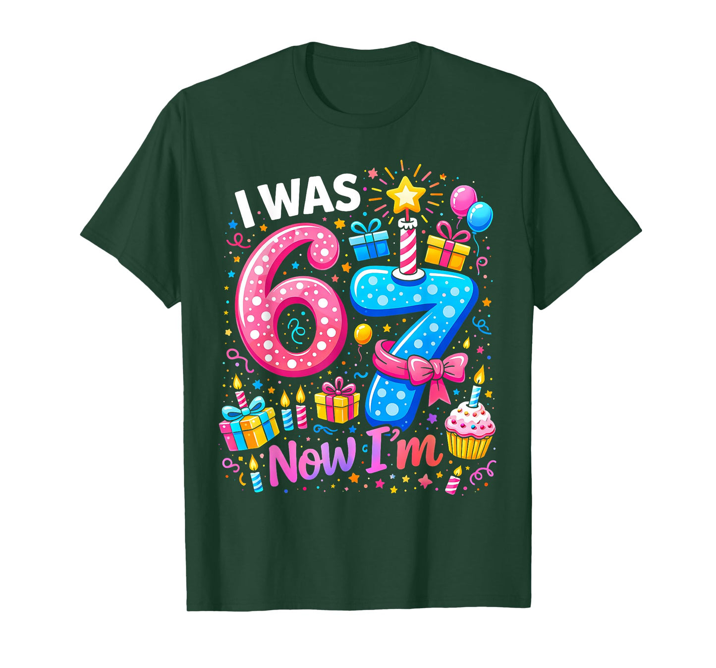 7th Birthday Girl I was 6 Now I'm 7 Years Old Girls Birthday T-Shirt