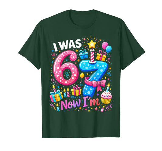 7th Birthday Girl I was 6 Now I'm 7 Years Old Girls Birthday T-Shirt