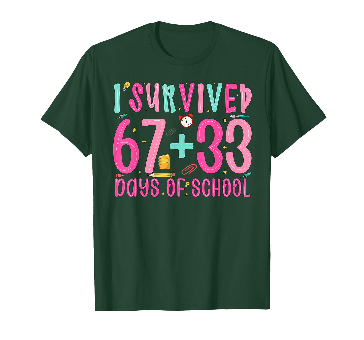 I Survived 67+33 Days of School Teacher Boys Girls 100 Days T-Shirt