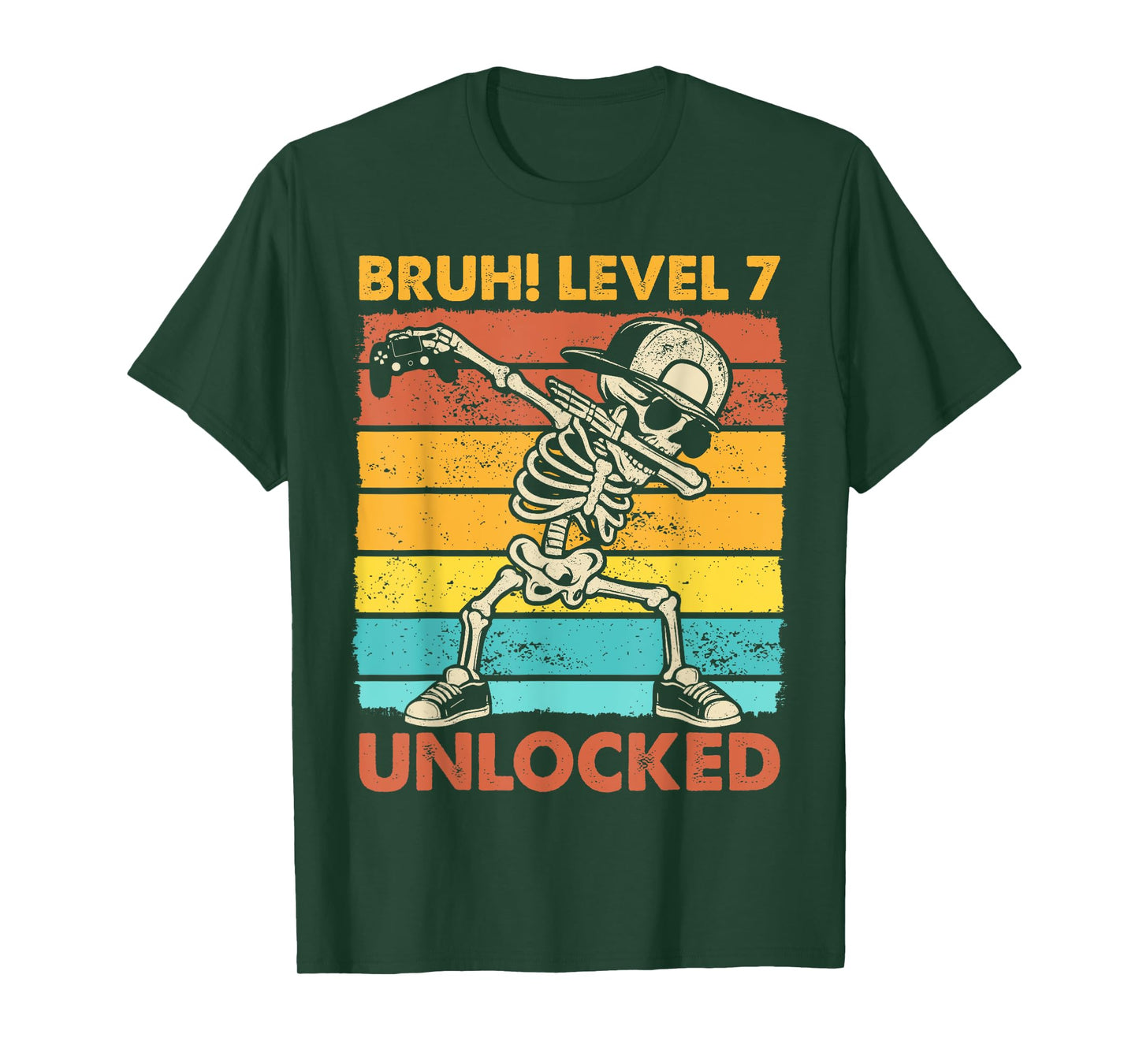 Bruh Level 7 Unlocked Skeleton Gamer 7th Birthday Boy Kids T-Shirt